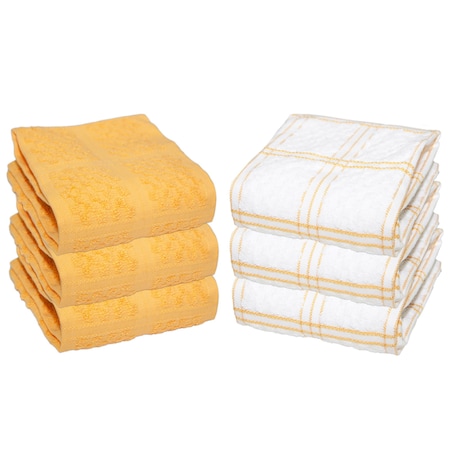 Monarch Brands Premier Kitchen Towels, Popcorn Pattern - Yellow, 6PK P-SC-KT6-PCYLW